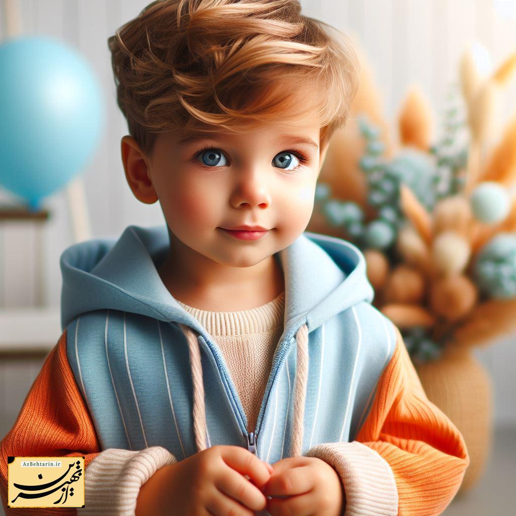 ترکیب رنگ لباس کودک آبی و نارنجی